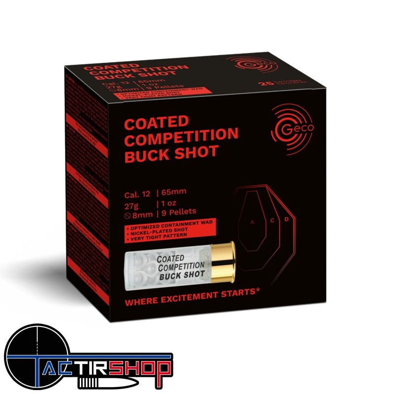 Cartouche GECO Competition Buck Shot 27 gr cal.12/65 , boite de 25 www.tactirshop.fr