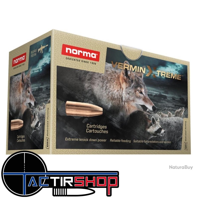 Munition Norma VERMINXTREME .222 Remington 3.6g/55gr boite de 20 www.tactirshop.fr