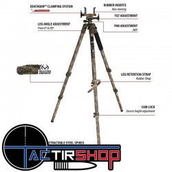 Trépied de chasse BOG Deathgrip Aluminium Mossy Oak Bottomland www.tactirshop.fr
