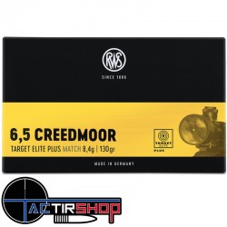 MunitionRWS Elite Target plus 6,5 Creedmoor  8,4g/130gr par 20 www.tactirshop.fr