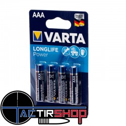 Piles Varta longlife lot de 4 LR03 AAA 1.5 Volts sur www.tactirshop.fr