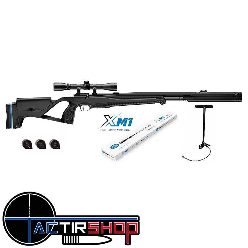Pack Stoeger PCP XM1 S4 Suppressor Cal 4.5 19.9J avec lunette 4X32 avec 3 chargeur et  pompe www.tactirshop.fr