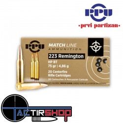 Munition PARTIZAN PPU Cal .223 Remington 75-Grs HPBT Match boite de 20 www.tactirshop.fr