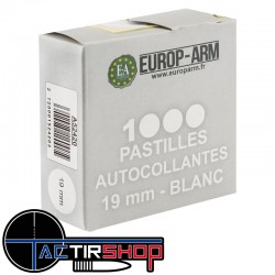 Boite de 1000 pastilles autocollantes Blanches 19 mm www.tactirshop.fr