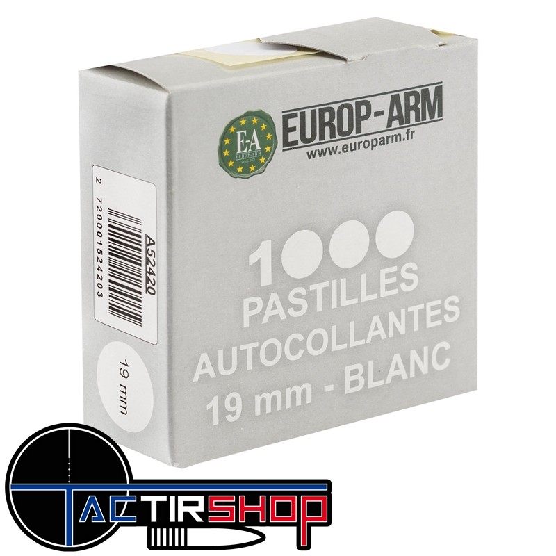 Boite de 1000 pastilles autocollantes Blanches 19 mm www.tactirshop.fr