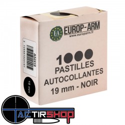 Boite de 1000 pastilles autocollantes Noires 19 mm www.tactirshop.fr