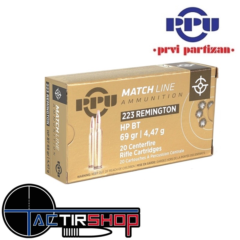 Munition PARTIZAN PPU Cal .223 Remington 69-Grs HPBT Match boite de 20 www.tactirshop.fr