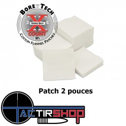 250 Patchs carré Bore Tech 2" Calibre .308 Cal., .338 Cal., .40 Cal., 10 mm, .44 Cal., .45 Cal. www.tactirshop.fr