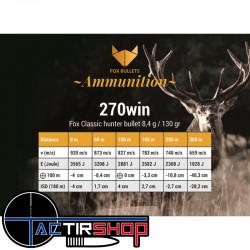 Munitions sans Plomb FOX BULLETS FOX CLASSIC HUNTER 270 Win 130 GR Boite de 20 www.tactirshop.fr