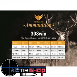 Munitions sans Plomb FOX BULLETS FOX CLASSIC HUNTER 308 Win 165 GR Boite de 20 www.tactirshop.fr