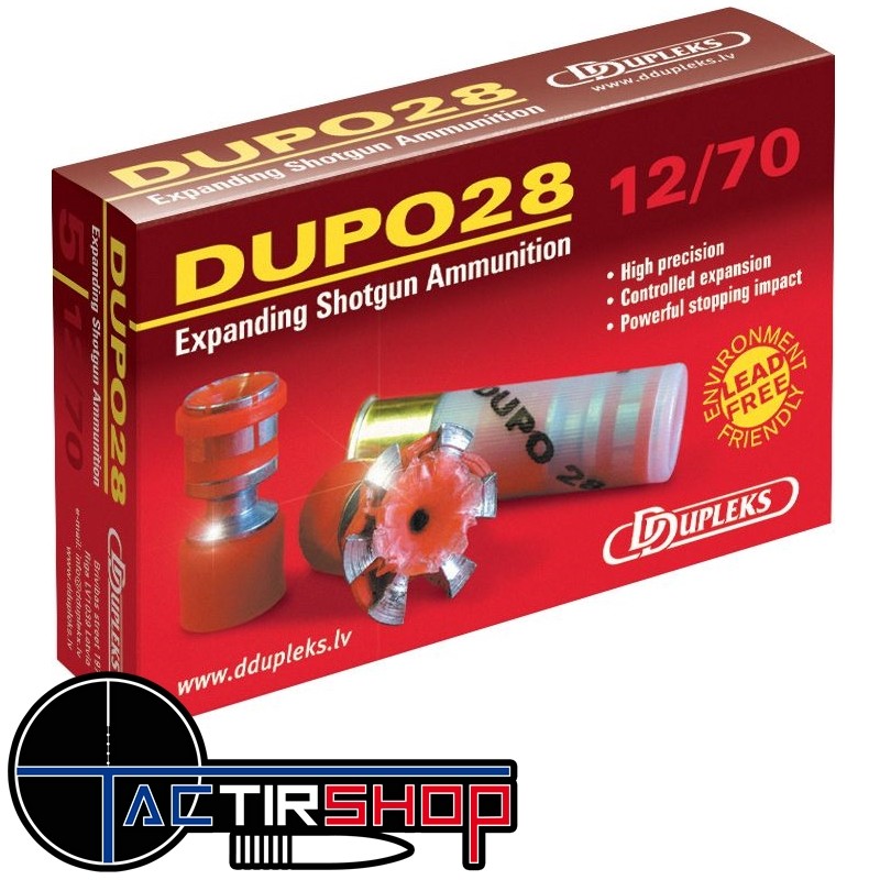 Cartouche a balle DDupleks dupo 28 cal 12/70 Boite de 5 www.tactirshop.fr