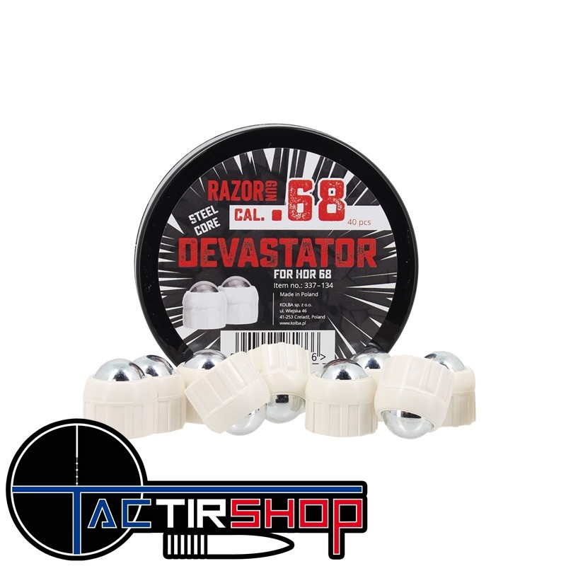 40 Balles acier DEVASTATOR blanches pour HDR68 - cal.68 www.tactirshop.fr