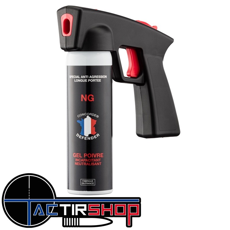 Bombe lacrymogène anti agression Concorde 100ML Gel POIVRE Poignée Nouvelle génération www.tactirshop.fr