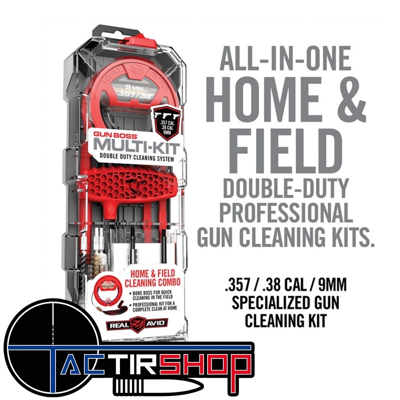 Kit de nettoyage Real Avid Gun Boss Multi-kit cal .357/.38/9mm www.tactirshop.fr
