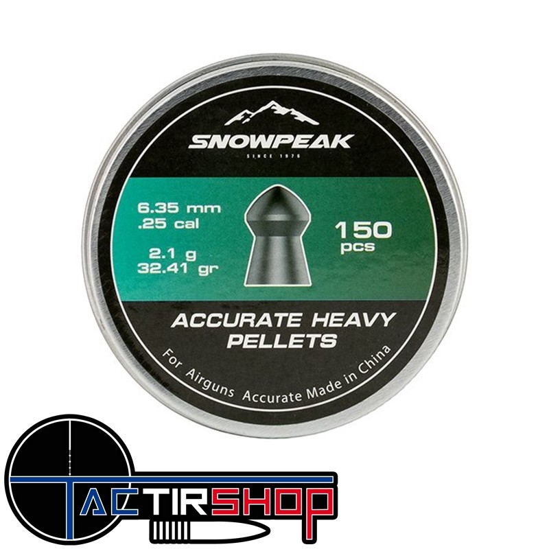 150 Plombs Snowpeak Accurate Heavy 6.35 mm 32.41 grain www.tactirshop.fr