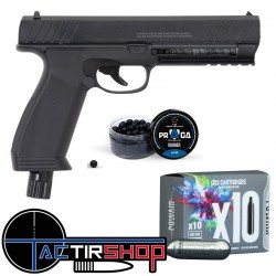 Pack Pistolet de défense Vesta Defense PDW50 calibre 50 - 17 J -50 billes, 10 cartouche CO2 www.tactirshop.fr