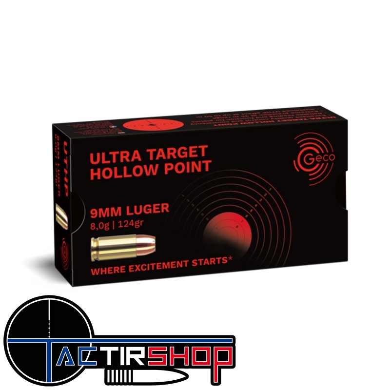 Munitions Geco 9mm JHP Ultra Target Hollow Point 124gr boite de 50 www.tactirshop.fr
