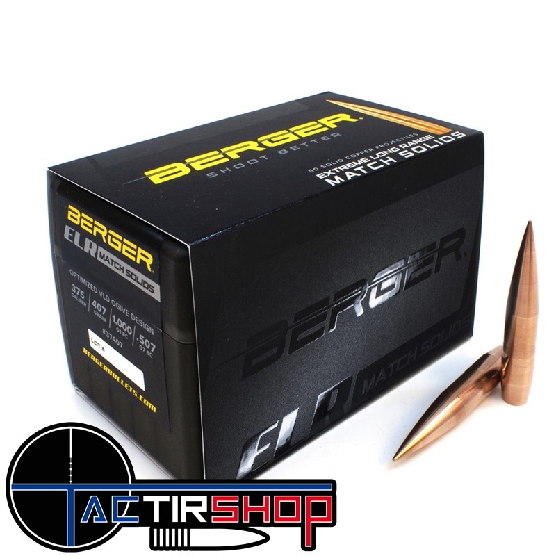 Ogives Berger Solid Bullets 375 Caliber 407 Grain ELR Match boite de 50 www.tactirshop.fr