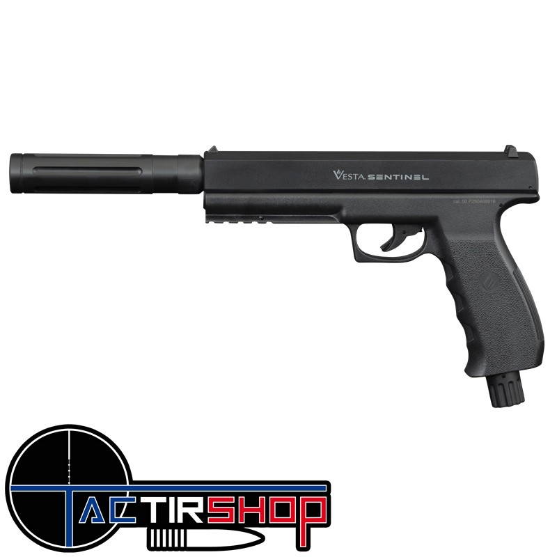 Pistolet de défense Vesta Defense SENTINEL C50 + Extension de Canon TACHYON-S www.tactirshop.fr