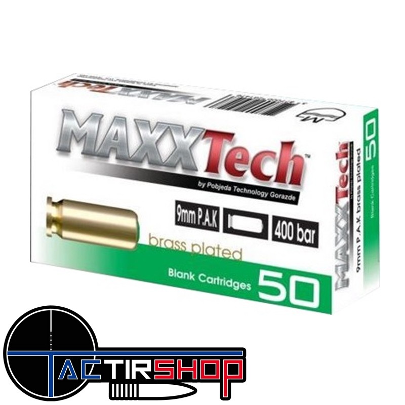 Cartouche 9mm PAK à blanc MAXXTECH par 50 www.tactirshop.fr