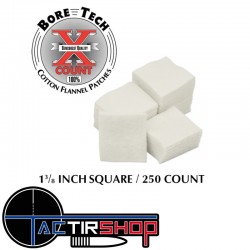250 Patchs carré Bore Tech 1 3/8" Calibre 243 Cal., 6 mm, .25 Cal., 6.5 mm, .270 Cal., .284 Cal., 7 mm www.tactirshop.fr