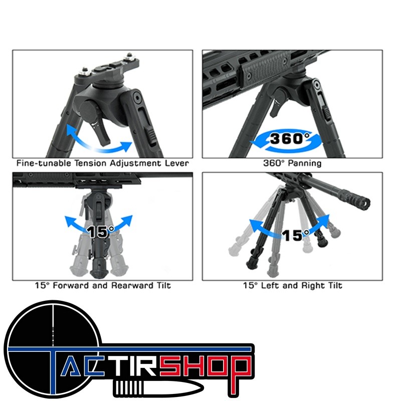 Bipied Pivotant 360° Pour Fusil - Hauteur Réglable 7.5-9 Pouces, Monture Picatinny, Alliage Aluminium