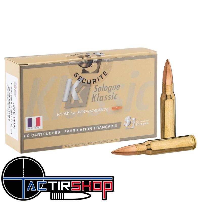 Munition Sologne Klassic  Subsonic 308 WIN 168 Gr par Boite de 20 www.tactirshop.fr